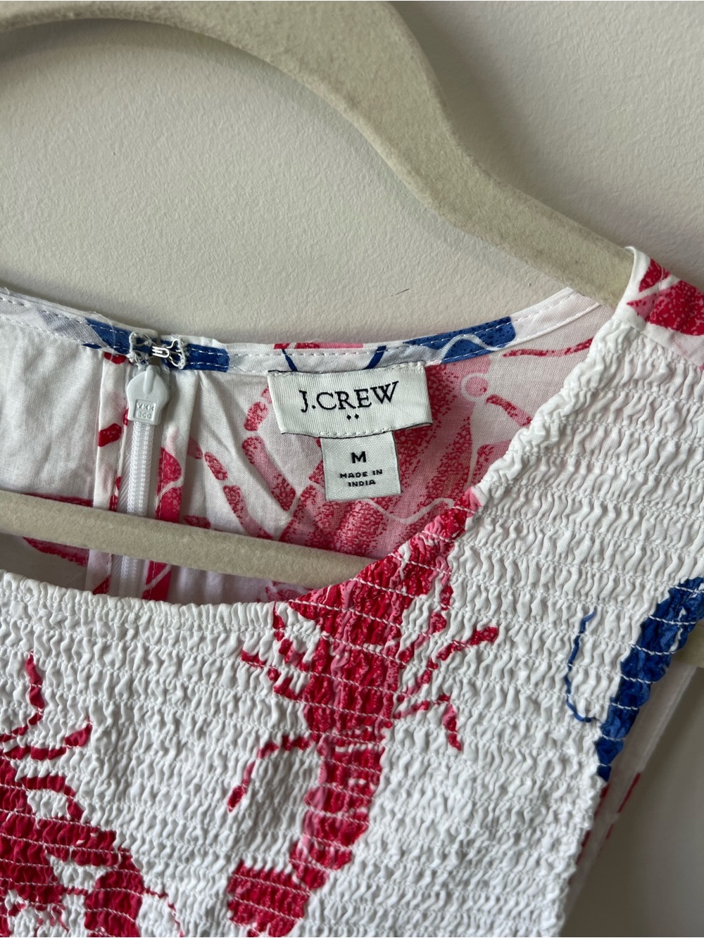 J. Crew White Midi Dress with Red & Blue Lobster and Star Print Cotton - Picture 3 of 10